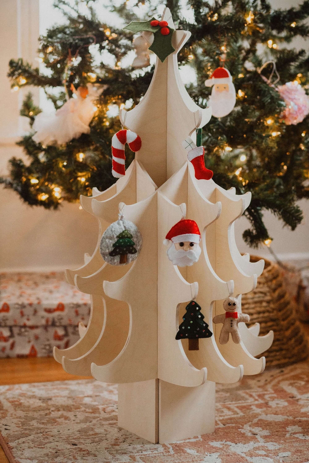 Wooden Christmas Tree & Felt Ornaments