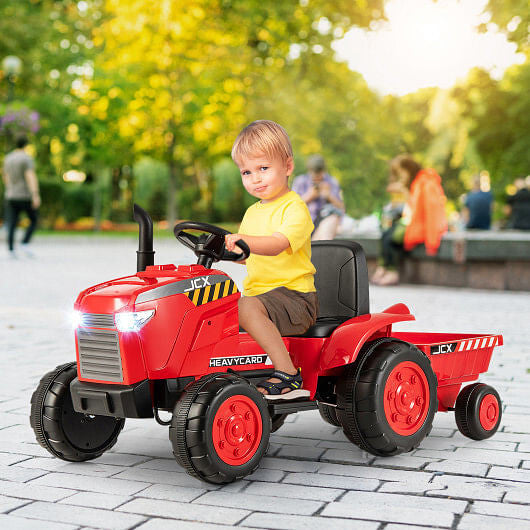 12V Kids Ride On Tractor with Trailer and Remote Control-Dark Green