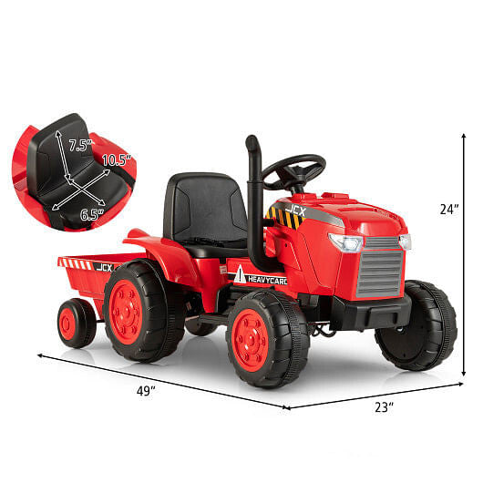 12V Kids Ride On Tractor with Trailer and Remote Control-Dark Green