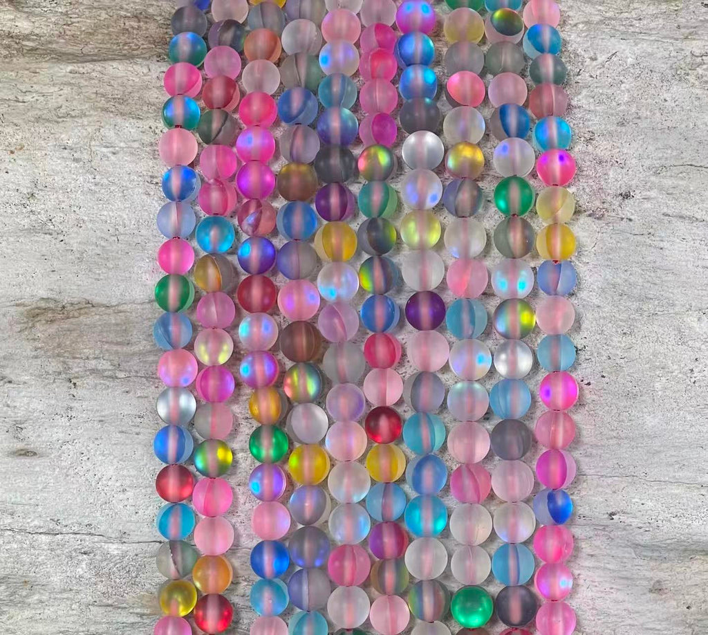 Matte Mermaid Glass Beads aka Mystic Aura Quartz, Round 6mm 8mm